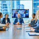 Diverse group of professionals and regulators discussing around a roundtable in a modern Canadian conference room, with Toronto skyline visible through windows and a screen showing remote participants; no visible text or logos.